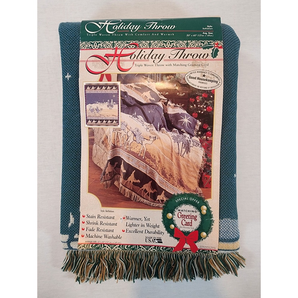 Vintage American Weavers Holiday Throw Bethlehem Nativity 50x60 1996 Christian
